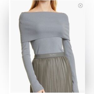 MaxMara Leisure Wool Sweater Lorena Off-shoulder Rib Gray Medium NWT